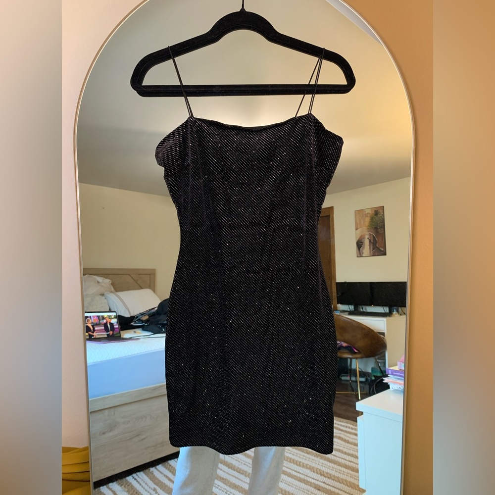 Black Rhinestone Mini Dress